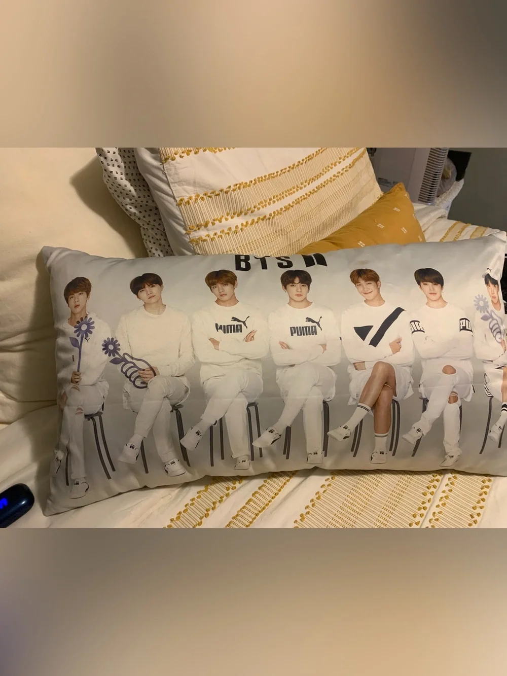White Graphic K-Pop Fan Pillow - BTS Style